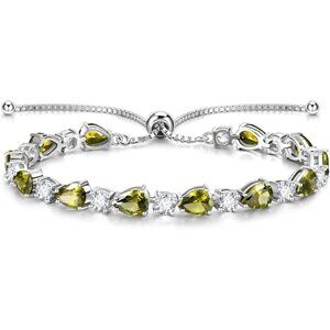 Sterling Silver Shine of Tears Birthstone Tennis Bracelet - 08-Peridot
